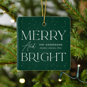 Modern Merry and Bright Green Photo Ceramic Ornament