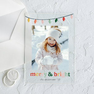Modern Merry and Bright Holiday Photo Acrylic Invitations