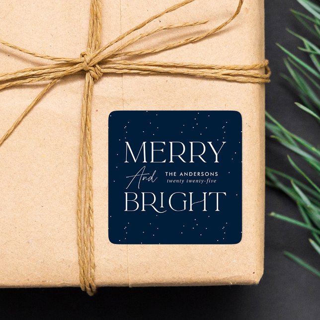 Modern Merry and Bright Navy Holiday Square Sticker (Creator Uploaded)