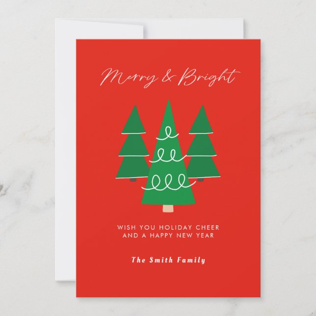 Modern Merry and Bright Red Christmas Holiday Card (Front)