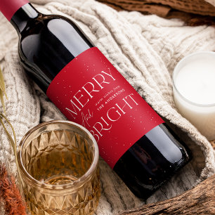 Modern Merry and Bright Red Holiday Wine Label