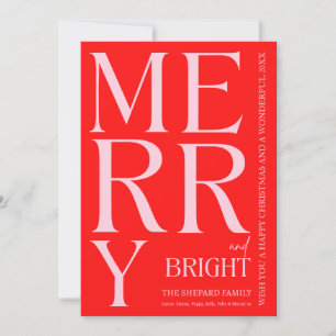 Modern Merry and Bright Red Pink 2025 Christmas Holiday Card