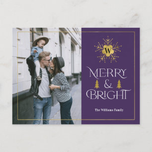 Modern Merry and Bright simple purple christmas Postcard