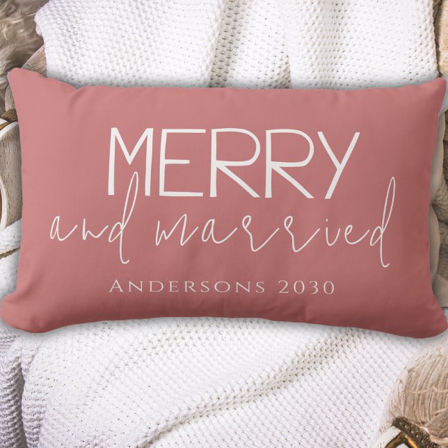 Modern Merry And Married First Christmas Pink Lumbar Cushion (Creator Uploaded)