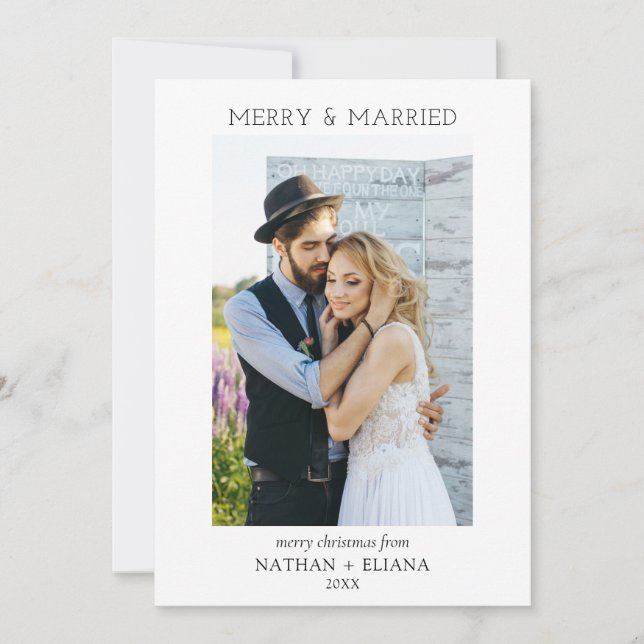 Modern Merry and Married Newlywed Photo Holiday (Front)
