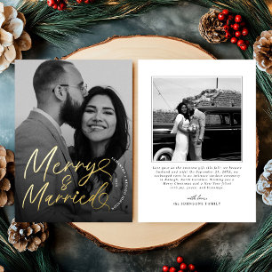 Modern Merry and Married Newlywed Script Christmas Foil Holiday Card