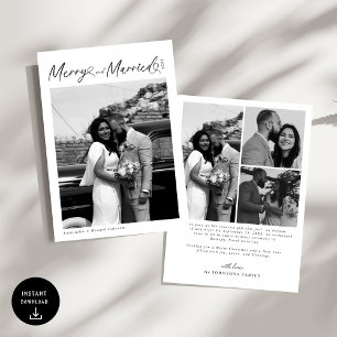 Modern Merry and Married Newlywed Script Christmas Holiday Card