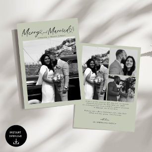 Modern Merry and Married Newlywed Script Christmas Holiday Card