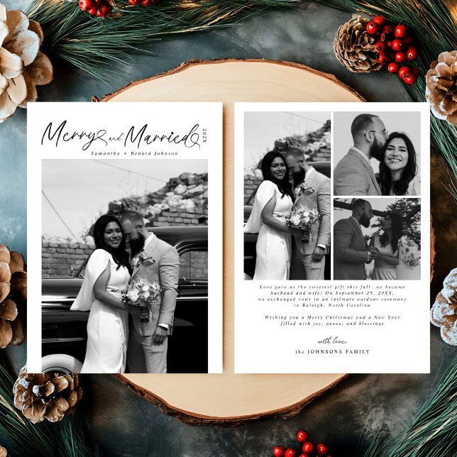 Modern Merry and Married Newlywed Script Christmas Holiday Card (Creator Uploaded)