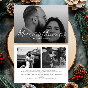 Modern Merry and Married Newlywed Script Christmas Holiday Card