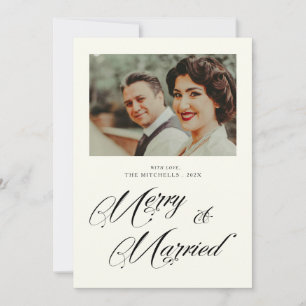 Modern Merry and Married Newlyweds Photo Christmas Holiday Card