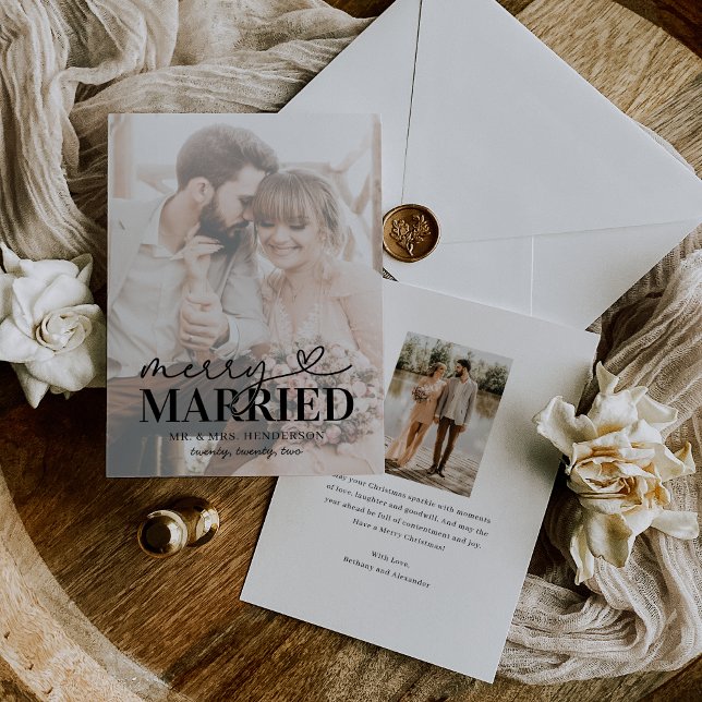 Modern Merry and Married Photo Christmas Holiday Card (Creator Uploaded)