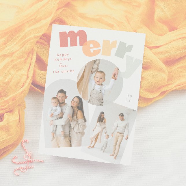 Modern Merry Arch Christmas Holiday Photo Collage Card (Creator Uploaded)