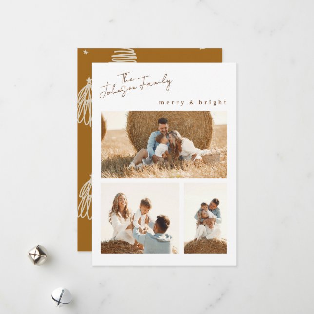 Modern Merry & Bright Christmas Family Photo Card (Front/Back In Situ)