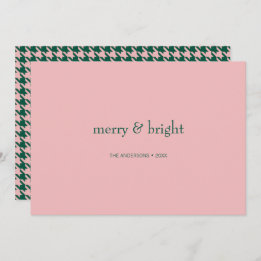 Modern Merry & Bright Christmas Green & Pink  Holiday Card