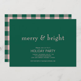 Modern Merry & Bright Christmas Green & Pink  Invitation