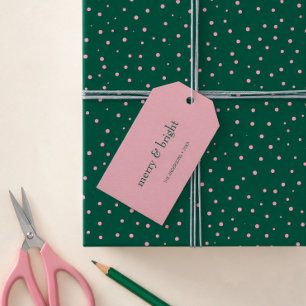 Modern Merry & Bright Christmas Holiday Pink Green Gift Tags