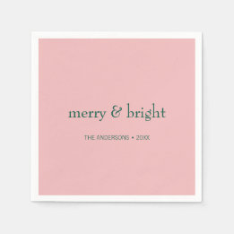Modern Merry & Bright Christmas Holiday Pink Green Napkin
