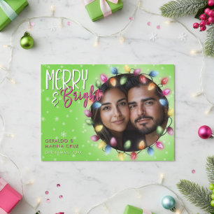 Modern Merry & Bright Christmas Lights Green Holiday Card