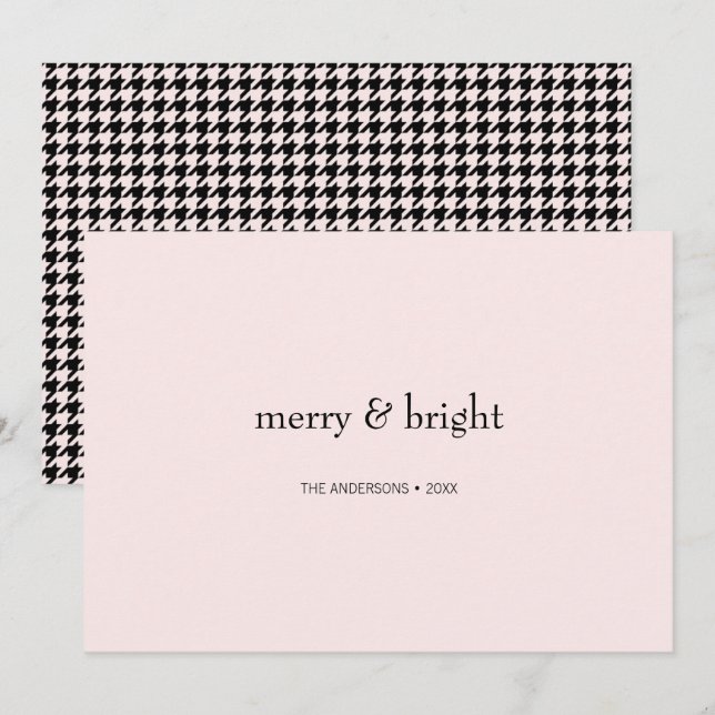Modern Merry & Bright Christmas Pink and Black Holiday Card (Front/Back)