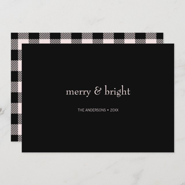 Modern Merry & Bright Christmas Pink and Black Holiday Card (Front/Back)