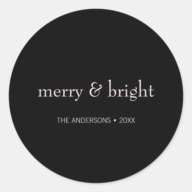 Modern Merry & Bright Christmas Pink Black Holiday Classic Round Sticker (Front)