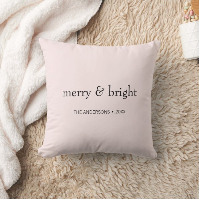 Modern Merry & Bright Christmas Pink Black Holiday Cushion (Blanket)
