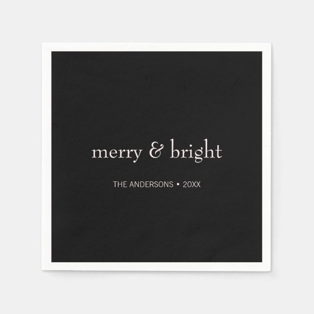 Modern Merry & Bright Christmas Pink Black Holiday Napkin (Front)