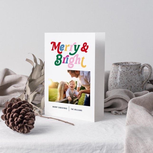 Modern Merry & Bright Colourful Bright Photo Card (Get into the holiday spirit with a heartfelt folded christmas card! 🎅)