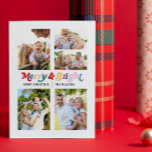 Modern Merry & Bright Colourful Retro 5 Photo Holiday Card<br><div class="desc">Welcome this Christmas season with a heartfelt and modern greeting card that will make your friends and family smile. Our Modern Merry & Bright Colourful Retro 5 Photo Christmas Card is the perfect way to capture the nostalgia of the holiday season and create lasting memories. The card features a pattern...</div>