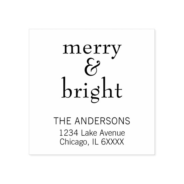 Modern Merry & Bright Family Name Holiday Rubber Stamp (Imprint)