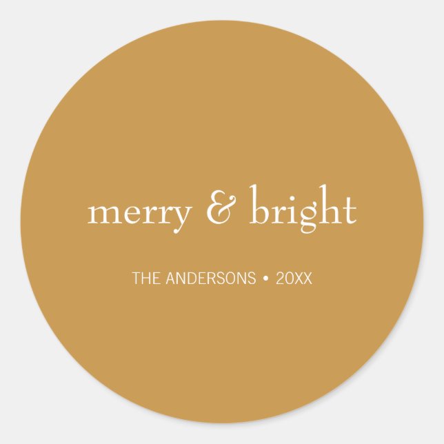 Modern Merry & Bright Gold Christmas Holiday Classic Round Sticker (Front)