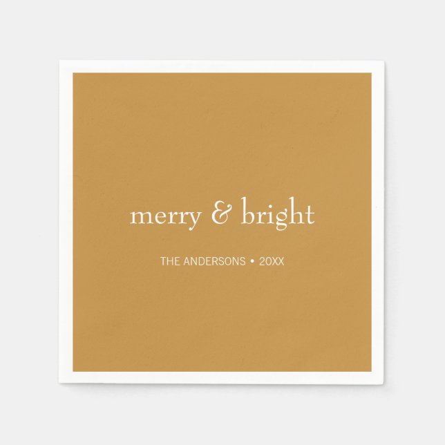 Modern Merry & Bright Gold Christmas Holiday Napkin (Front)
