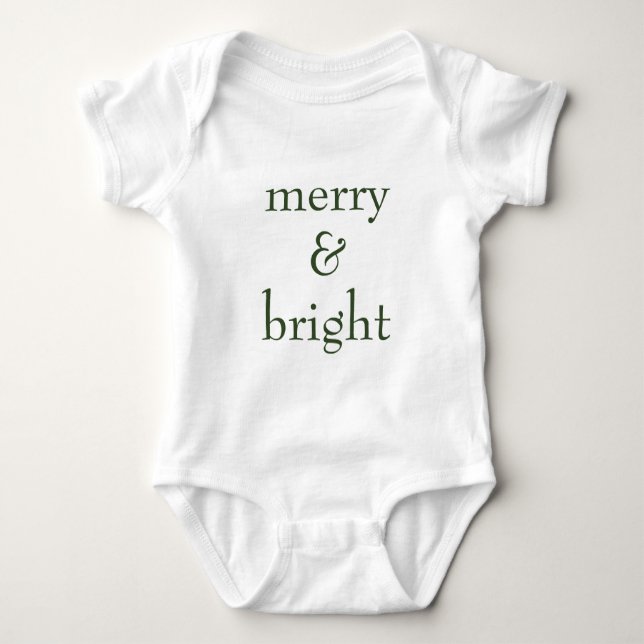 Modern Merry & Bright Green Christmas Holiday Baby Bodysuit (Front)