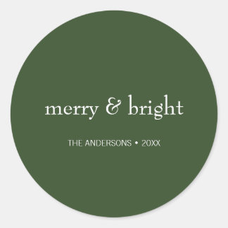 Modern Merry & Bright Green Christmas Holiday Classic Round Sticker