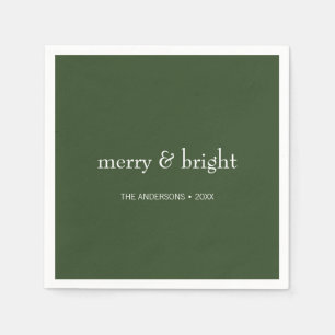 Modern Merry & Bright Green Christmas Holiday Napkin