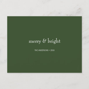 Modern Merry & Bright Green Christmas Holiday Postcard