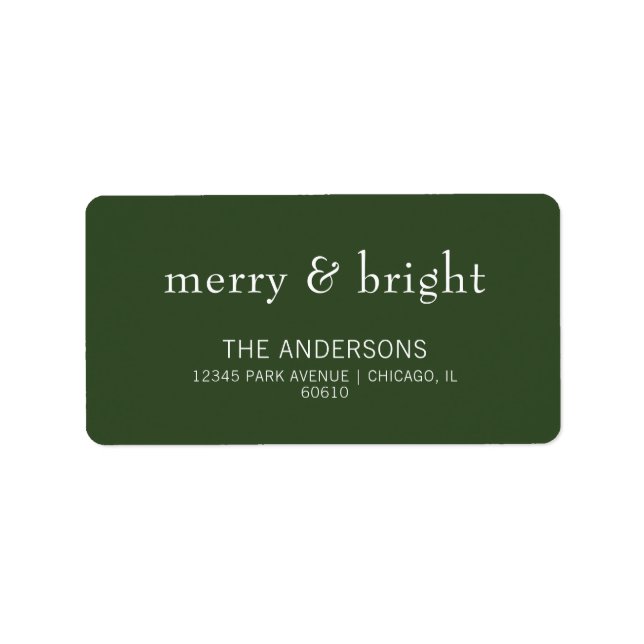 Modern Merry & Bright Green Holiday Address Label (Front)