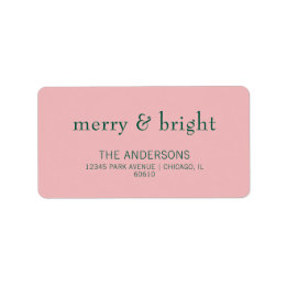 Modern Merry & Bright Holiday Address Pink & Green Label