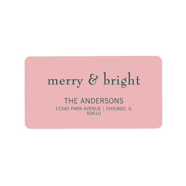 Modern Merry & Bright Holiday Address Pink & Green Label (Front)