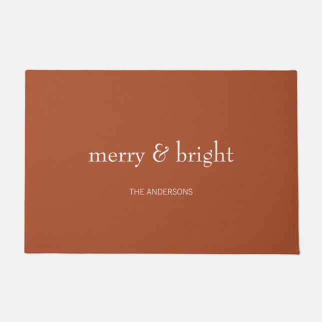 Modern Merry & Bright Holiday Terracotta Doormat (Front)