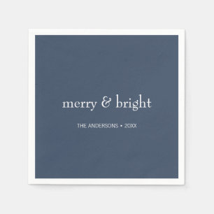 Modern Merry & Bright Navy Christmas Holiday Napkin