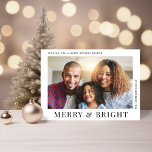 Modern Merry Bright Photo Christmas Holiday Card<br><div class="desc">Minimal modern Christmas holiday card featuring your photo and "Merry & Bright" in stylish typography. Personalise with your name and greeting in simple typography. On the back,  add two additional photos and a personalised message.</div>