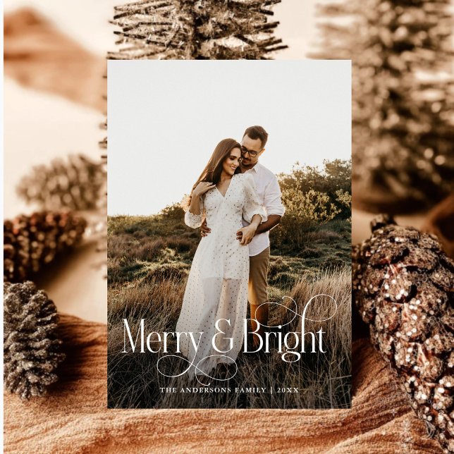 Modern Merry & Bright Photo plaid Tartan Holiday Card (Creator Uploaded)