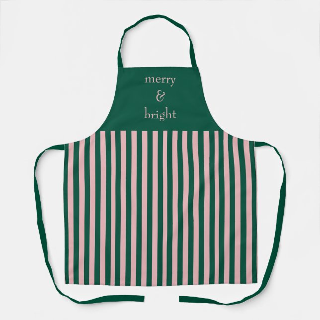 Modern Merry & Bright Pink and Green Holiday Apron (Front)