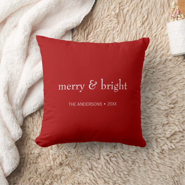Modern Merry & Bright Red Christmas Holiday Cushion (Blanket)