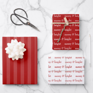 Modern Merry & Bright Red Christmas Holiday Wrapping Paper Sheet