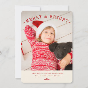 Modern Merry & Bright Red White Photo Card