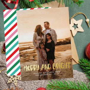 Modern Merry & Bright Retro Colourful Christmas  Foil Holiday Card