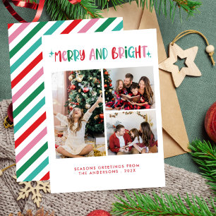 Modern Merry & Bright Retro Colourful Christmas  Holiday Card